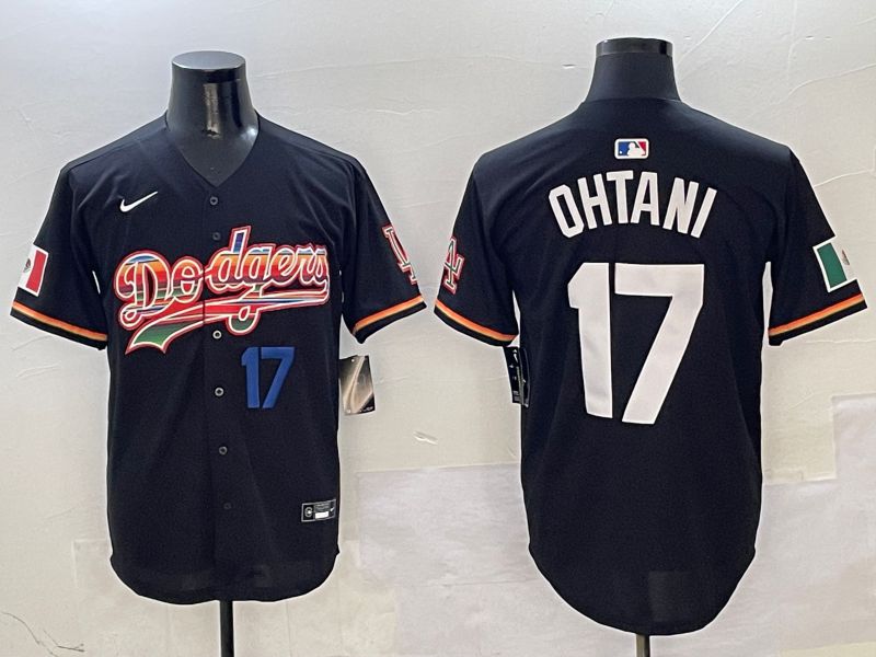 Men Los Angeles Dodgers 17 Ohtani Black rainbow Nike 2025 MLB Jersey style 2